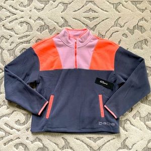 Bebe Sport Polar Fleece Half Zip Womens Size L Pullover Colorful Blue Smoke